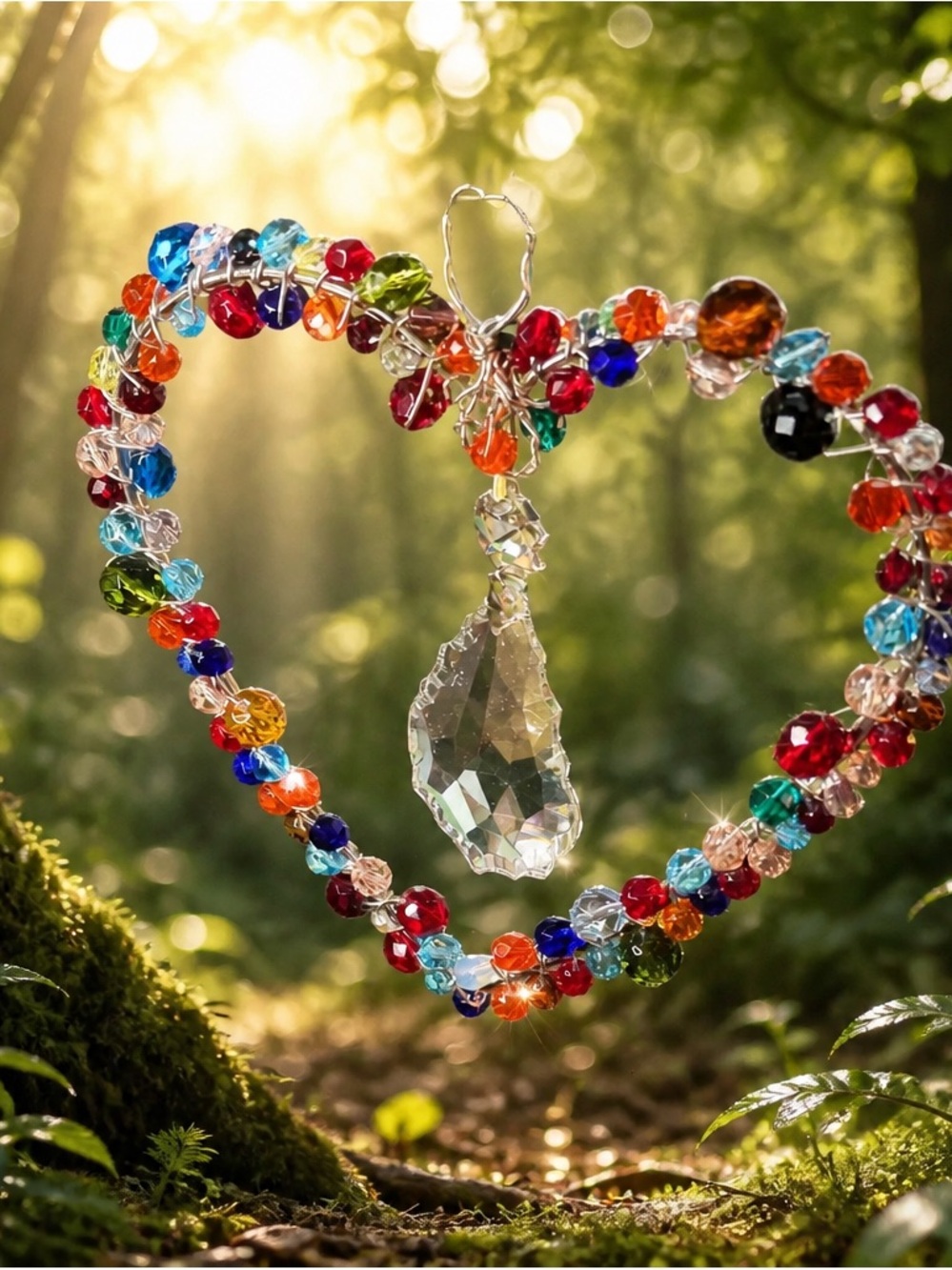 Colorful Beaded Heart Crystal Sun Catcher